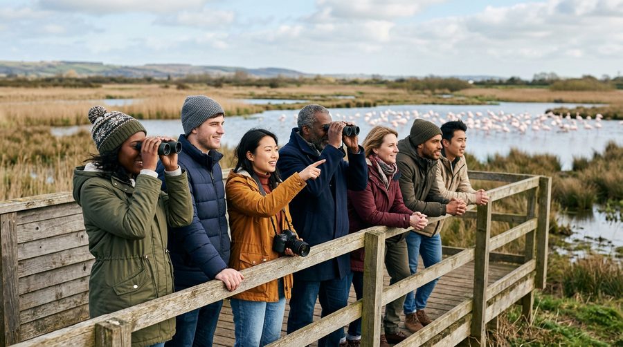 Slimbridge is home to five species of flamingo on the edge of the Severn estuary