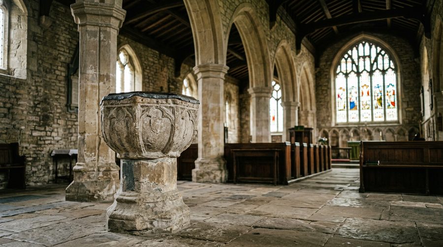 Prisoners carved their names into the font of Burford church in 1649